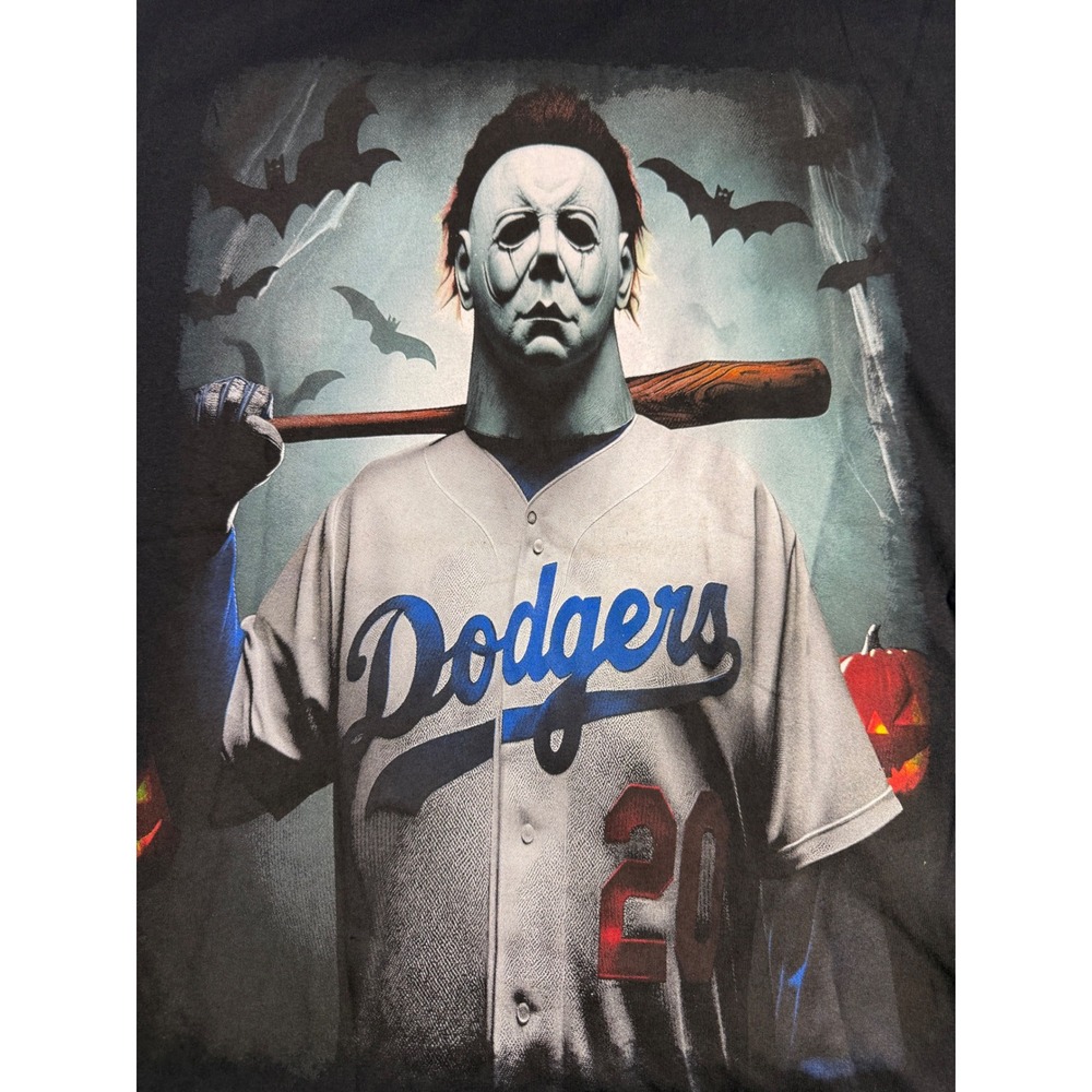 Michael Myers Halloween Dodgers Baseball Graphic T-Shirt Black XL Horror Movie